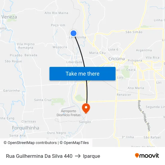 Rua Guilhermina Da Silva 440 to Iparque map