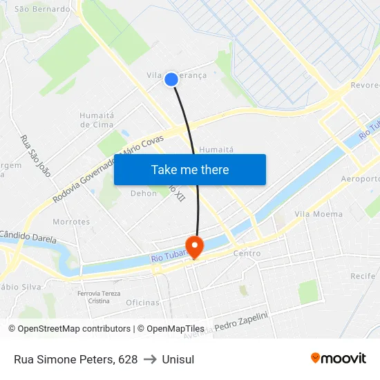 Rua Simone Peters, 628 to Unisul map