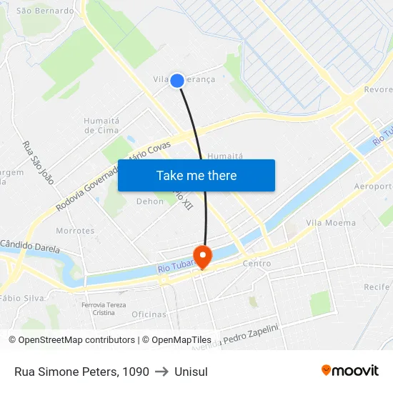 Rua Simone Peters, 1090 to Unisul map