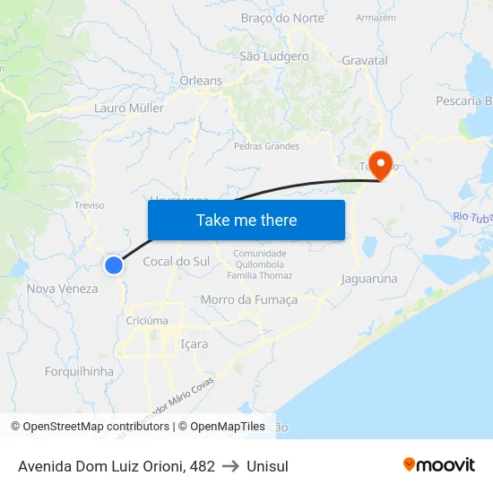 Avenida Dom Luiz Orioni, 482 to Unisul map
