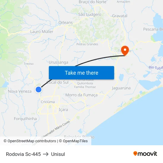 Rodovia Sc-445 to Unisul map
