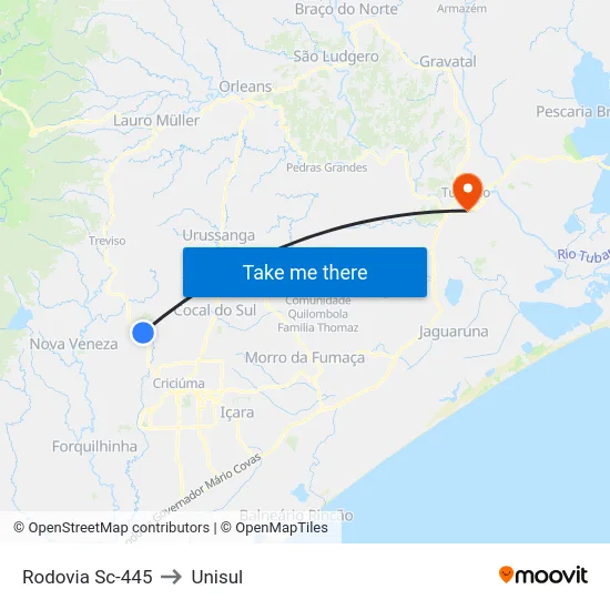 Rodovia Sc-445 to Unisul map