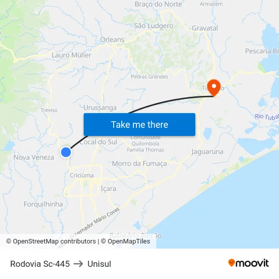 Rodovia Sc-445 to Unisul map