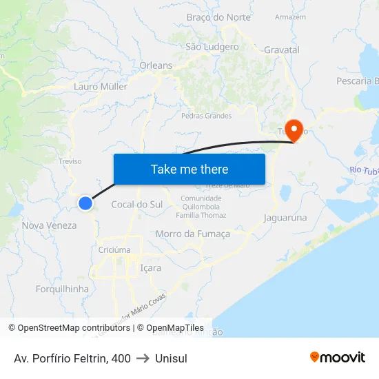 Av. Porfírio Feltrin, 400 to Unisul map