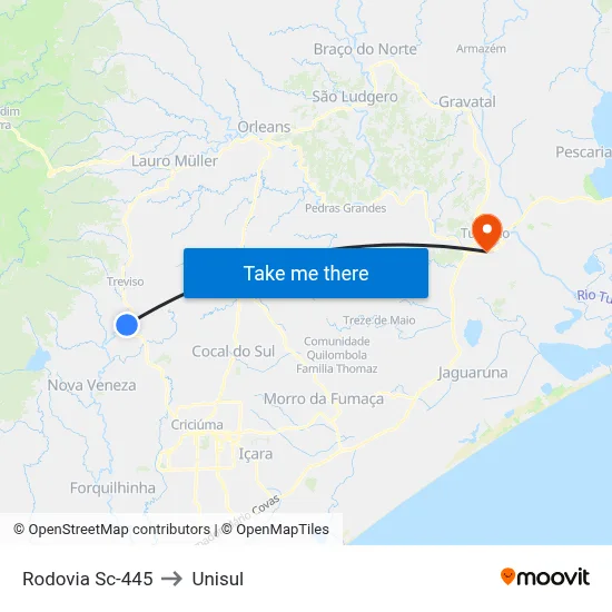 Rodovia Sc-445 to Unisul map