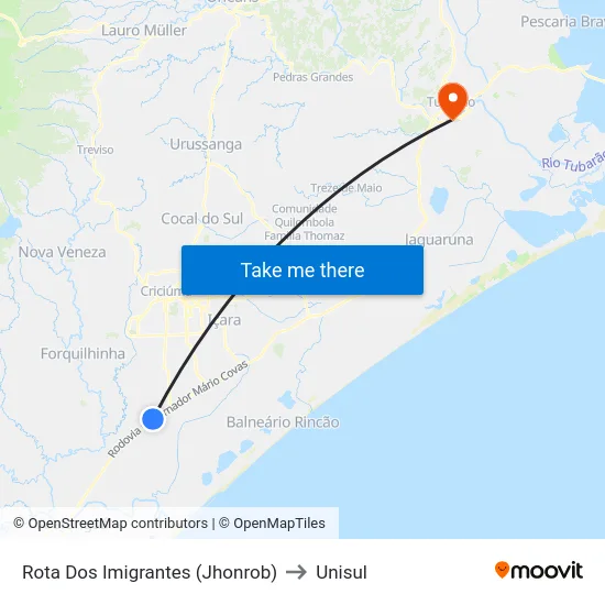 Rota Dos Imigrantes (Jhonrob) to Unisul map