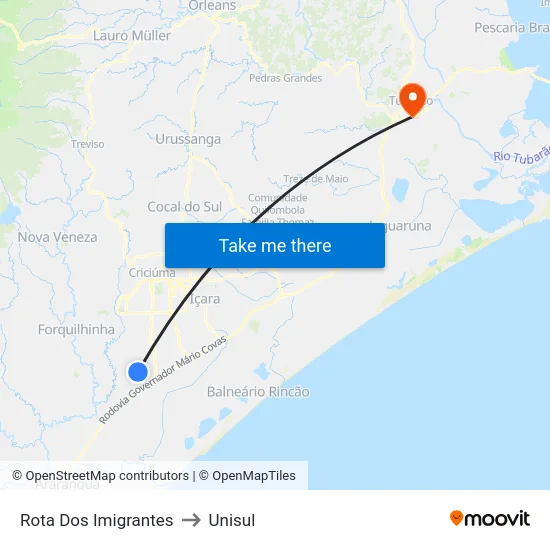 Rota Dos Imigrantes to Unisul map