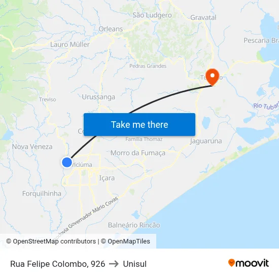 Rua Felipe Colombo, 926 to Unisul map