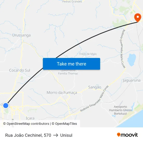 Rua João Cechinel, 570 to Unisul map