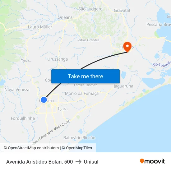 Avenida Aristídes Bolan, 500 to Unisul map