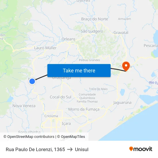 Rua Paulo De Lorenzi, 1365 to Unisul map