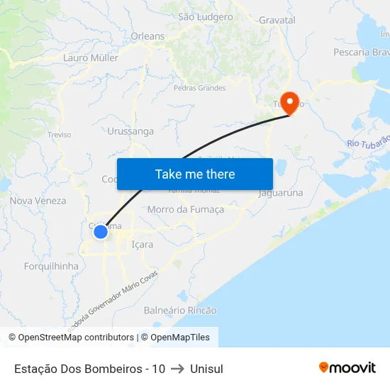 Estação Dos Bombeiros - 10 to Unisul map