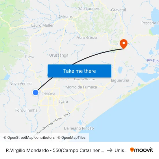 R.Virgílio Mondardo - 550(Campo Catarinense) to Unisul map