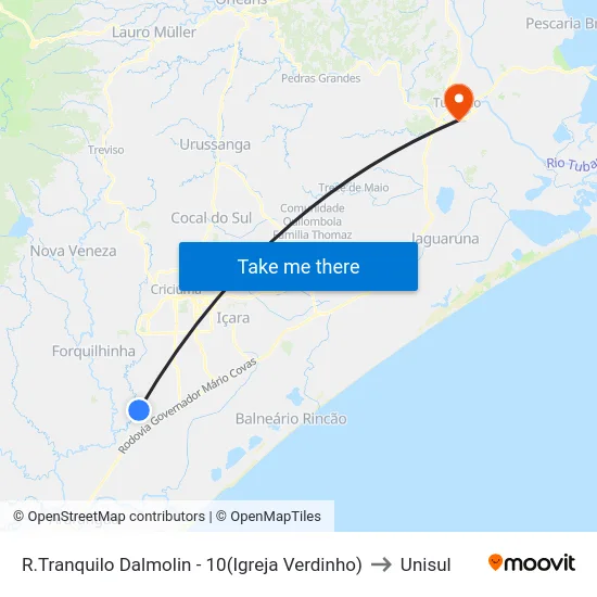 R.Tranquilo Dalmolin - 10(Igreja Verdinho) to Unisul map