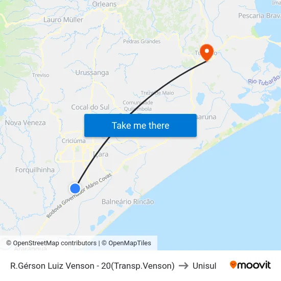 R.Gérson Luiz Venson - 20(Transp.Venson) to Unisul map