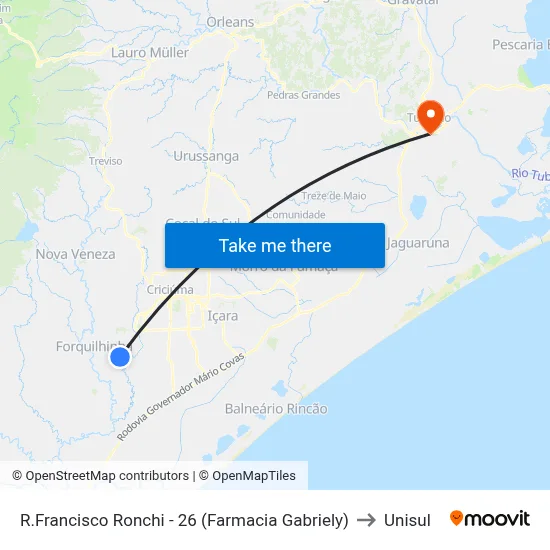 R.Francisco Ronchi - 26 (Farmacia Gabriely) to Unisul map