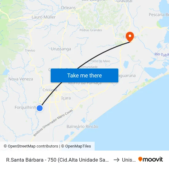 R.Santa Bárbara - 750 (Cid.Alta Unidade Saude) to Unisul map
