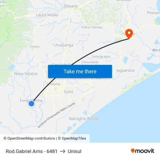 Rod.Gabriel Arns - 6481 to Unisul map