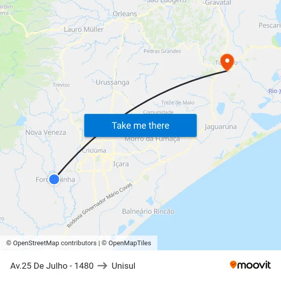 Av.25 De Julho - 1480 to Unisul map