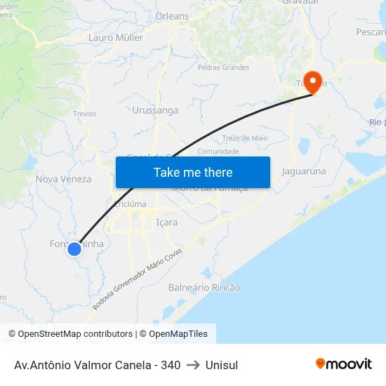 Av.Antônio Valmor Canela - 340 to Unisul map