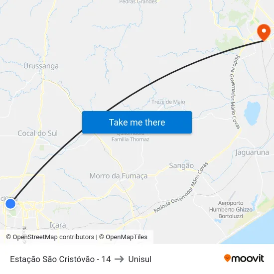 Estação São Cristóvão - 14 to Unisul map