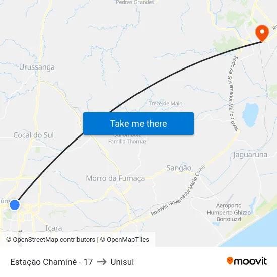 Estação Chaminé - 17 to Unisul map