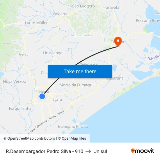 R.Desembargador Pedro Silva - 910 to Unisul map