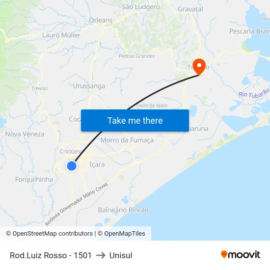 Rod.Luiz Rosso - 1501 to Unisul map