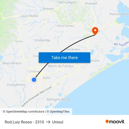 Rod.Luiz Rosso - 2310 to Unisul map