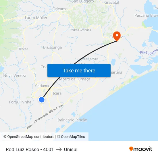 Rod.Luiz Rosso - 4001 to Unisul map