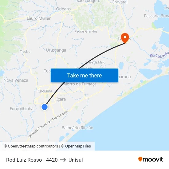 Rod.Luiz Rosso - 4420 to Unisul map