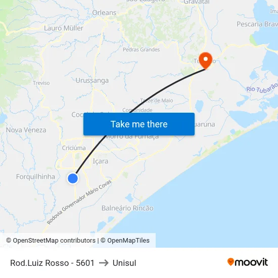 Rod.Luiz Rosso - 5601 to Unisul map