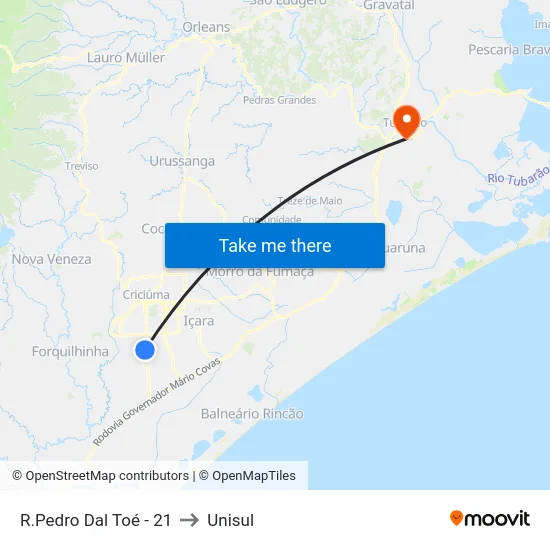R.Pedro Dal Toé - 21 to Unisul map