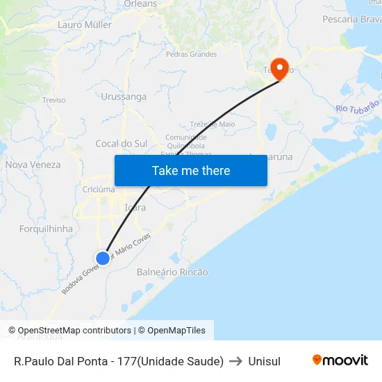 R.Paulo Dal Ponta - 177(Unidade Saude) to Unisul map