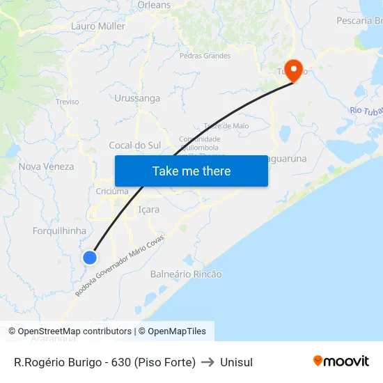R.Rogério Burigo - 630 (Piso Forte) to Unisul map