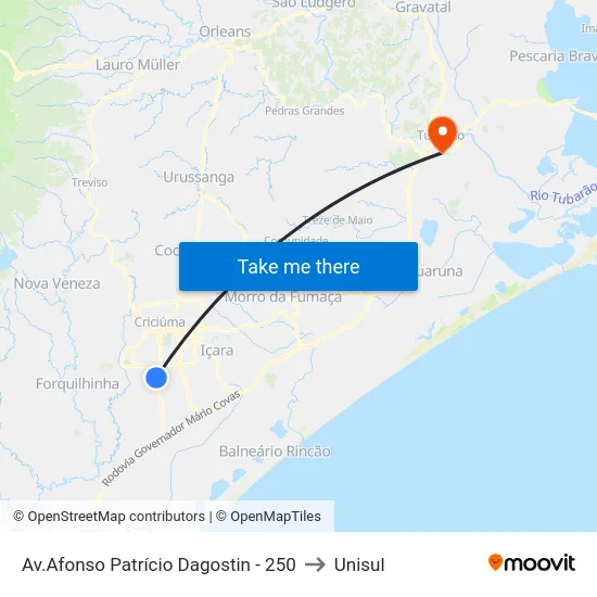 Av.Afonso Patrício Dagostin - 250 to Unisul map