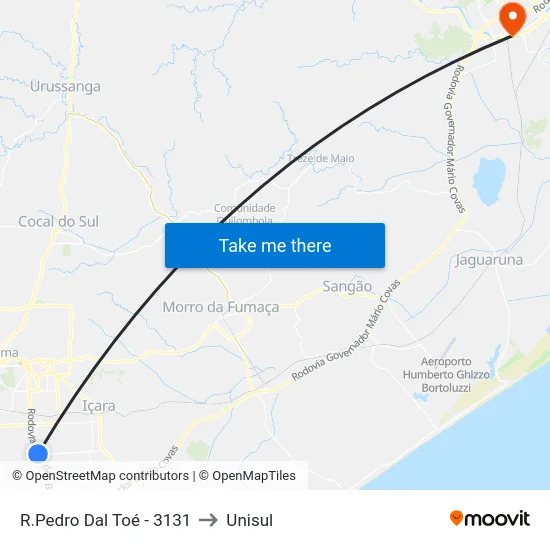 R.Pedro Dal Toé - 3131 to Unisul map