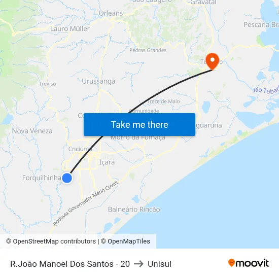 R.João Manoel Dos Santos - 20 to Unisul map