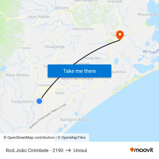 Rod.João Cirimbele - 2190 to Unisul map