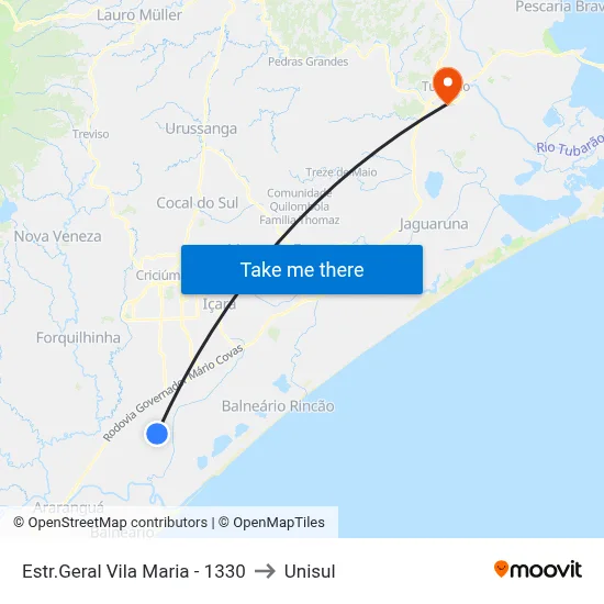 Estr.Geral Vila Maria - 1330 to Unisul map