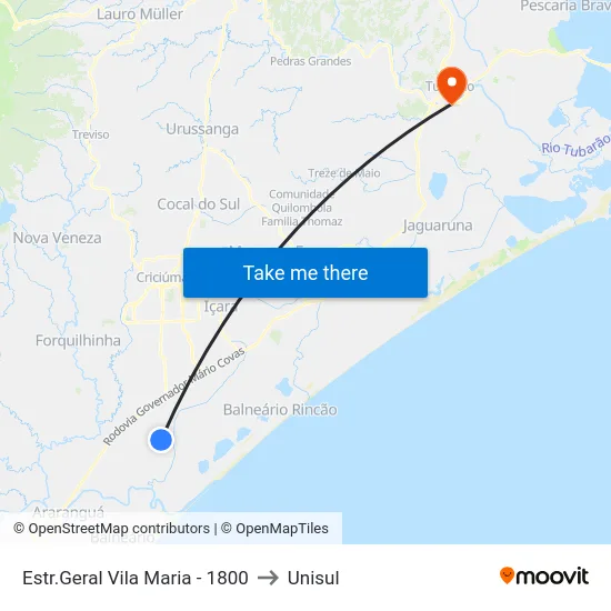 Estr.Geral Vila Maria - 1800 to Unisul map