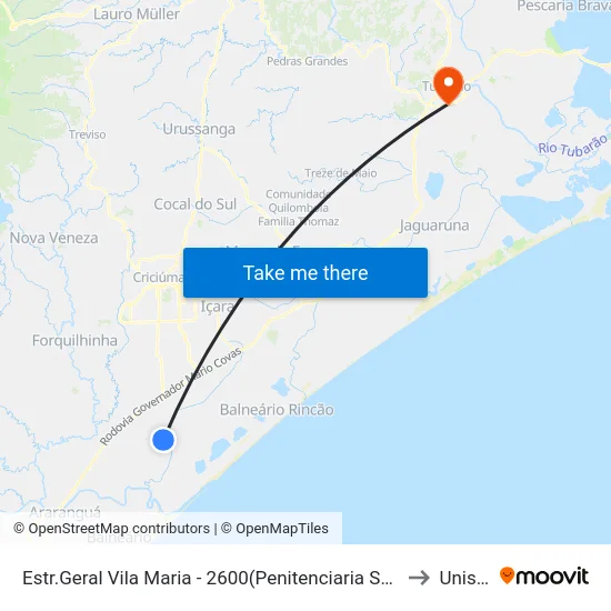 Estr.Geral Vila Maria - 2600(Penitenciaria Sul) to Unisul map