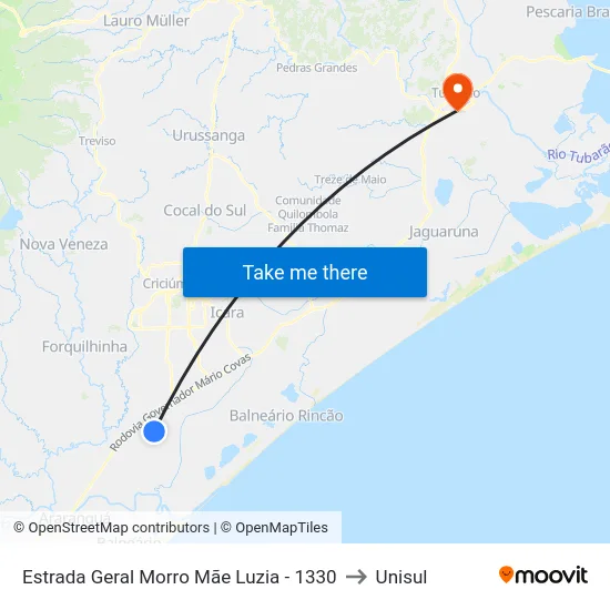 Estrada Geral Morro Mãe Luzia - 1330 to Unisul map