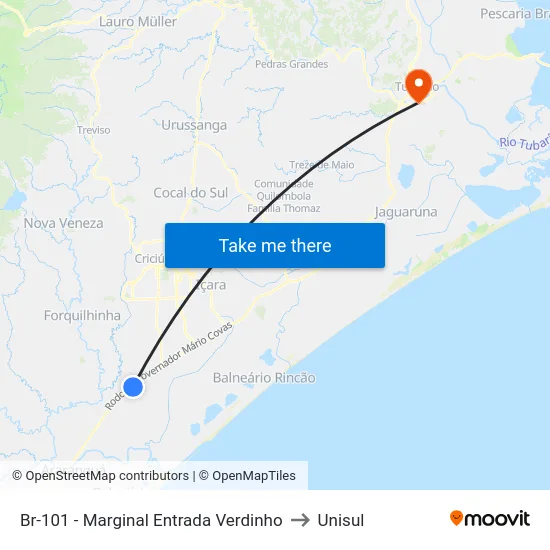 Br-101 - Marginal Entrada Verdinho to Unisul map