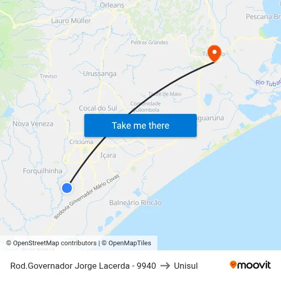 Rod.Governador Jorge Lacerda - 9940 to Unisul map
