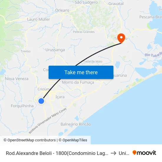 Rod.Alexandre Beloli - 1800(Condominio Lago Dourado) to Unisul map