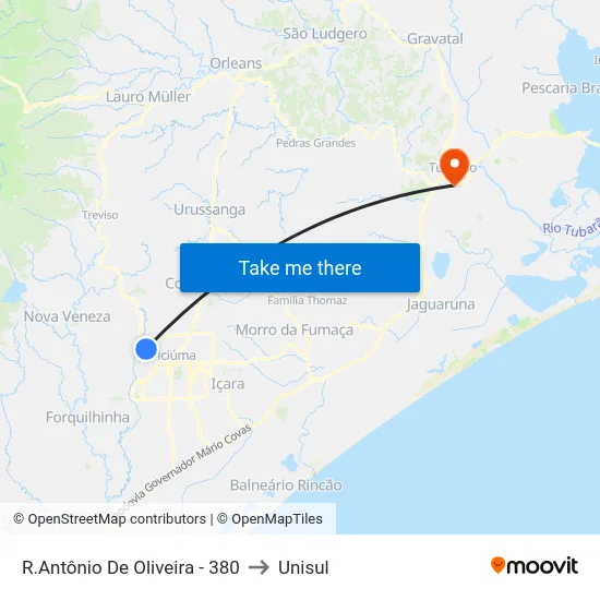 R.Antônio De Oliveira - 380 to Unisul map