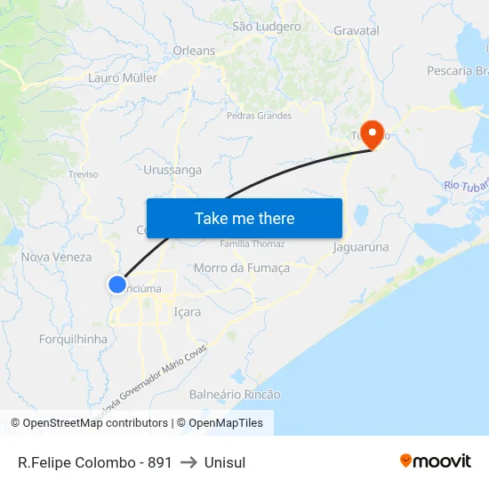 R.Felipe Colombo - 891 to Unisul map
