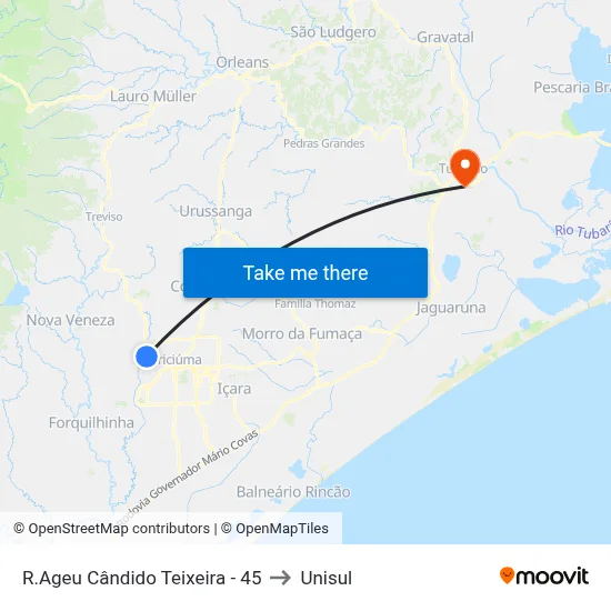 R.Ageu Cândido Teixeira - 45 to Unisul map