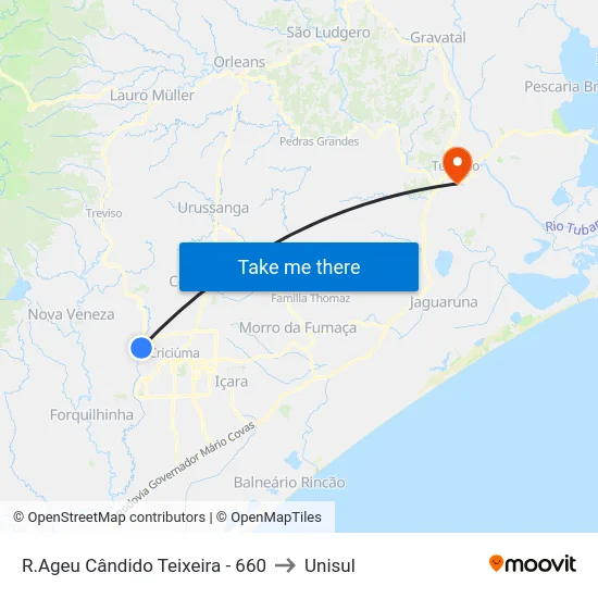 R.Ageu Cândido Teixeira - 660 to Unisul map